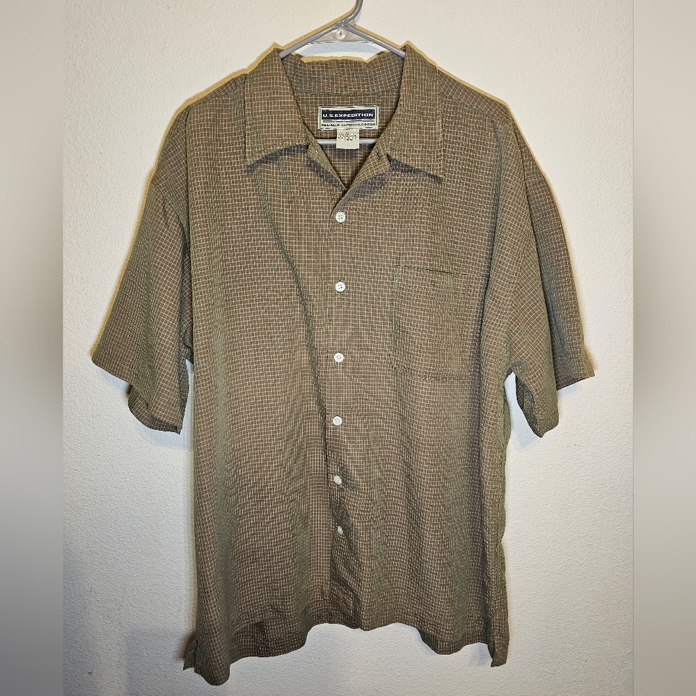 US Expedition green orange plaid button-up mens XL